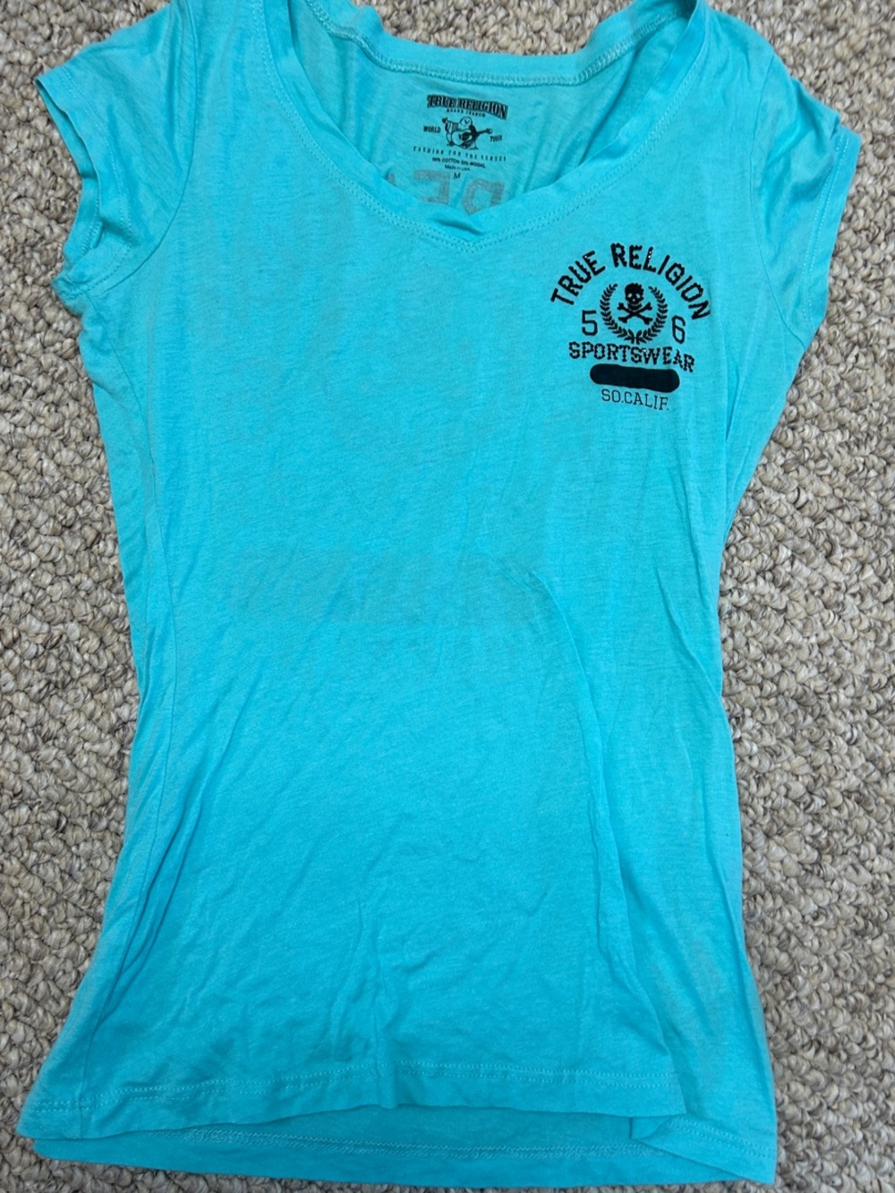 True Religion Turquoise V-Neck Sportswear Tee